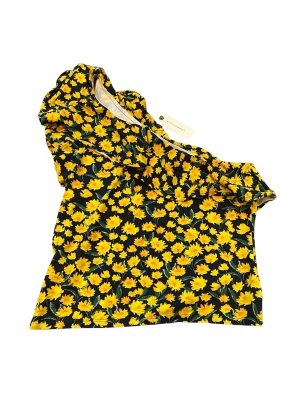 Anthropologie One-Shoulder Floral Top in Yellow and Black Size XS